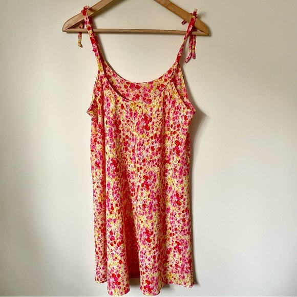 Oscar de la Renta Floral Mini Slip Dress Pink Ruffle Coquette Feminine Large - Picture 5 of 8